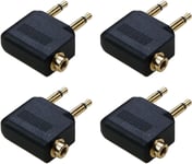 Lot De 4 Adaptateurs Pour Casque D'Avion, Prise Audio D'Avion, Adaptateur D'Avion, Double Prise 3,5 Mm Vers Prise Jack 3,5 Mm, Plaqué Or[YIN145249]