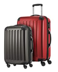 HAUPTSTADTKOFFER - Alex - Lot de 2 valises rigides Brillantes - Valise Moyenne 65 cm + Bagage à Main 55 cm, 74 + 42 litres, TSA, Rouge/Graphite, 65 cm, Ensemble de valises