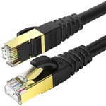 Memkey - Câble Ethernet Cat 8, Cable Internet avec Connecteurs RJ45 Plaqués Or Réseau Haut Débit de 40 Gigabit/S - 2000 MHz – 2m Noir