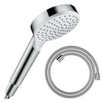 Pommeau de douche HANSGROHE Crometta EcoSmart blanc/chromé + flexible de douche HANSGROHE Designflex 160 cm chromé