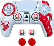 God Of War Coque Antidérapante En Silicone Pour Manette De Ps5 Sans Fil Avec Poignée De Pouce Blanc Et Rouge