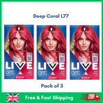 3 x Schwarzkopf Live Permanent Hair Dye Deep Coral U77 - Women Hair Colour