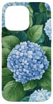 Coque pour iPhone 14 Pro Max Hortensias vert riche bleu pastel clair