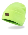 Levi's Unisex's All Season Comfy Leather Logo Patch Cuffed Hero Beanie Hat, Neon Yellow Solid, One Size