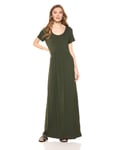 Marque Amazon - Daily Ritual Robe maxi en jersey à manches courtes Taille empire, vert forêt, US S (EU S - M)