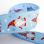 Italian Options 63mm Wide Christmas Ribbon - Nordic Santa Ice Blue Linen (10 Mtr/Wired Edge)