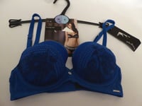 Marks & Spencer Autograph 30C new bright blue Two Tone Lace padded balcony bra