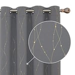 Deconovo Lot de 2 Rideaux Occultants Thermique Anti Froid à Motif Doré en Ligne et Point Rideaux Chambre Adulte Rideau Fenêtre Salon Gris Clair 117x229cm