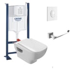 Pack WC suspendu sans bride JACOB DELAFON Struktura + Bati-support GROHE + plaque Start blanc + porte-rouleau carré