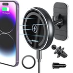 Magnetic Wireless Car Charger, Auto Alignment for Magsafe Car Mount Charger iPhone 15/14/13 Mini, Pro, Pro Max, Vent and Dashboard Phone Holder with 36W QC 3.0 Fast Car Charger (Dark Black)