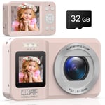 CAMWORLD Pink Digital Camera 4K Dual Screens Autofocus 64MP Compact Digital Cameras for Photography with 32GB Card 18X Digital Zoom Selfie Vlogging Camera for Kids Teens Beginners