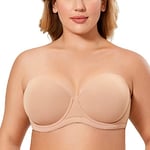 DELIMIRA Femme Soutien Gorge sans Bretelles Grande Taille Bandeau à Armature Bretelle Multiple Naturel 105C