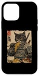 Coque pour iPhone 12 mini Samurai Cat Loves Ramen Anime Drôle Anime Art Japonais Samouraï