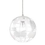 Relaxdays Lampe à suspension abat-jour boule globe monde métal luminaire plafond Ø 30 cm, blanc