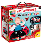 Lisciani - MONTESSORI BABY - Mon Bébé Coccinelle - Peluche Douce & Intéractive dès 6 Mois – Jouet Éducatif et Sensoriel pour Bébé – Différents Matériaux & Couleurs - Jeu Motricité Fine