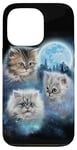 Coque pour iPhone 13 Pro Trois chats mignons engloutis dans les nuages de galaxie sous la lune glacée