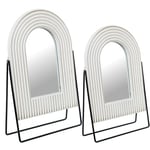 DRW Lot de 2 miroirs de Bureau en Bois et métal Blanc et Noir 21 x 8 x 34 + 19 x 7 x 29 cm