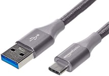 Amazon Basics Câble USB-C to USB-A 2.0 en nylon à double tressage port de 3.1, 1e génération, mâle, 1.8 m, Gris foncé Pour Ordinateur portable