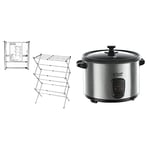 BLACK + DECKER BXAR0002GB Extendable Compact Clothes Airer, Cool Grey, 7.5M Drying Space & Russell Hobbs 19750 Rice Cooker and Steamer, 1.8L, Silver