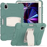 Fonds avec Prise en Charge pour Samsung Tab A7 Lite 8.7 2021 T220/T225, Durable, Hybride, Anti-Choc, résistant à Trois Couches, étui de Protection en Silicone pour Tablette Enfant (Jade Vert)