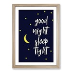 Big Box Art Good Night Sleep Tight Typography Framed Wall Art Picture Print Ready to Hang, Oak A2 (62 x 45 cm)