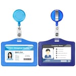 Vicloon Porte Badge Tour de Cou Rétractable, 2pcs Porte Badge Carte avec Porte-clés rétractable,Porte Carte D'Identité Horizontal, pour Bureau Étudiant Exposition Carte de Bus(Bleu clair+Bleu foncé)