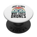 Just A Boy Who Loves Drones Drone Lover Pilote d'antenne amusant PopSockets PopGrip Adhésif