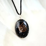 Black Tourmaline Pendant EMF Copper Necklace Mineral Oval Orgone Gemstone Corded