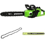 Greenworks 40V 40cm Tronçonneuse à Batterie avec Moteur Sans Balais, SANS Batterie 40V et Chargeur + Greenworks 40cm Chaîne + Original Greenworks 40cm Barre de chaîne