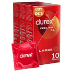 Durex FEELING XL - 30 Préservatifs Fins et Extra Large pour Homme - 3x10 unités