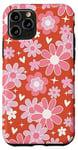 Coque pour iPhone 11 Pro Retro Groovy Pink Red Flowers Floral Blossom Designs