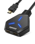HDMI Splitter 1 in 2 out, TOPYIYI 2 Way HDMI Splitter 4K for Dual Monitors with Built-in High Speed Cable, HDCP1.4 Bypass, Supports 4K@30Hz 3D 1080P for Xbox PS3/4/5 Sky Box Fire Stick DVD Player etc