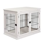 Pawhut Cage pour Chien Animaux Cage en Bois MDF Classe E1 3 Portes verrouillables Max. 30 Kg dim. 81L x 58l x 66H cm Blanc Noir