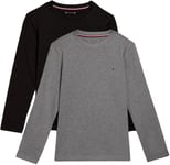 Tommy Hilfiger Boys’ 2 Pack Long Sleeve Crew Neck Cotton Tops, Multicolor (Medium Grey Ht/Black), 4-5 Years