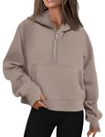 Timuspo Sweat à capuche pour femme - Veste à capuche avec doublure en polaire - Basic Zip Up - Pull d'hiver pour femme, marron clair, S