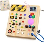 Busy Board Montessori Cadeau 1 an Bébé Jouets Montessori Busy Board 2 Ans en Bois avec 13 Interrupteurs 24 Lumières LED Parcours Motricité 1 2 3 4 Ans Enfant