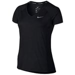 NIKE Women Nk Dry Miler Top V-Neck T-shirt - Black/Black, Small