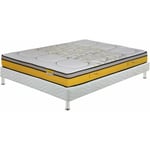 Ebac Literie - Matelas + sommier 160x200 Ressorts - Rugby - Soutien très ferme - Made in France - Jaune
