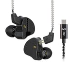 Yinyoo CCZ Melody in Ear Monitors Hybrid 1BA 1DD Écouteurs HiFi, Écouteurs Intra-Auriculaires IFilaire IEM avec câble 4N OFC pour Téléphone Portable (Noir, sans Micro Type-C)