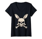 Womens Skull Bunny Crossbones Jolly Roger Halloween Crossbone V-Neck T-Shirt