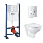 GROHE Pack WC sans bride Bau Ceramic avec abattant + Bâti support WC Rapid SL + plaque de commande Start, Chromé