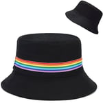 Malaxlx Motif Arc-en-Ciel Noir Bob Chapeau de Pêcheur Femme Homme Chapeau de Soleil Réversible Chapeau de Seau Anit-UV d'été Chapeau de Plage Pliable