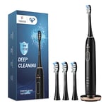 Vekkia Electric Toothbrush, Sonic Cleaning Rechargeable Toothbrush with Timer, Pressure Sensor, 4 Modes, 4 Brush Heads, Charge Lasts for 180 Days, Best Toothbrush for Adults (Black Diamond)