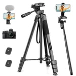 Camera Tripod, JOILCAN 83" Aluminum Tripod for Camera Stand, Portable Tripod for Phone/iPhone/Smartphone with Remote, Lightweight Phone Tripod & Selfie Stick, DSLR Tripod Compatible with Canon Nikon