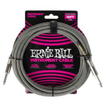 Ernie Ball Câble de Guitare Tressé, Connecteur Droit, 5,49 M - Silver Fox