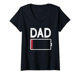 Womens Tired Dad Weak Phone Battery Empty Daddy Papa Father's Day V-Neck T-Shirt