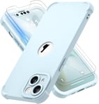 Oretech Coque Pour Iphone 13 Avec 2 Pièces Verre Trempé Protection Écran,Antirayures Souple Tpu Arrière Et Rigide Pc Housse De Protection Iphone 13 Coque Iphone 13 Étui Pour Iphone 13 Bleu Clair