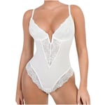 Spetsformad Shapewear Body för Kvinnor, Magkontroll, Vit White M