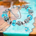 Bracelet - Perles de Verre de Murano Bleu - Argent 925 - Haute Qualité