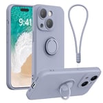 Galful Coque avec Cordon iPhone 15 Plus Etui,Silicone Housse iPhone 15 Plus avec Anneau Bracelet Case Mince Support Magnétique Microfibre Douce Antichoc Anti-Rayures Cover-Gris